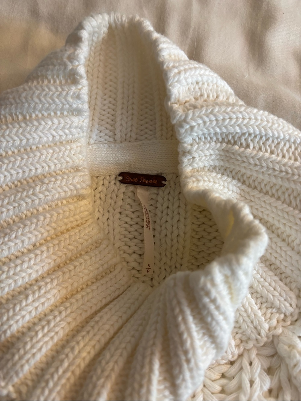 Free People Ivory Chunky Ribbed Funnel Neck Sweater